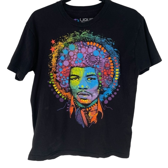 Liquid Blue Jimi Hendrix MultiColor "Trippy" Portrait Grapic Black Tee - Sz L - Picture 1 of 11